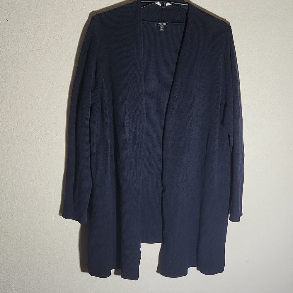 Talbots Sweater Cardigan Womens Size 2X Navy Blue Long Pockets